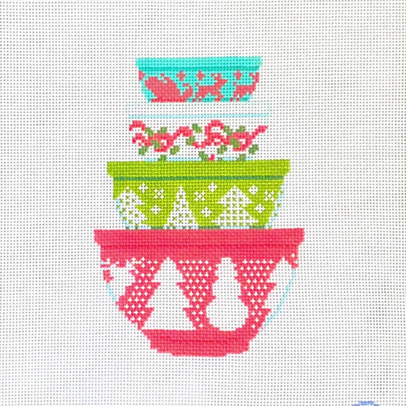 Vintage Mixing Bowls - Christmas Needlepoint Canvas
