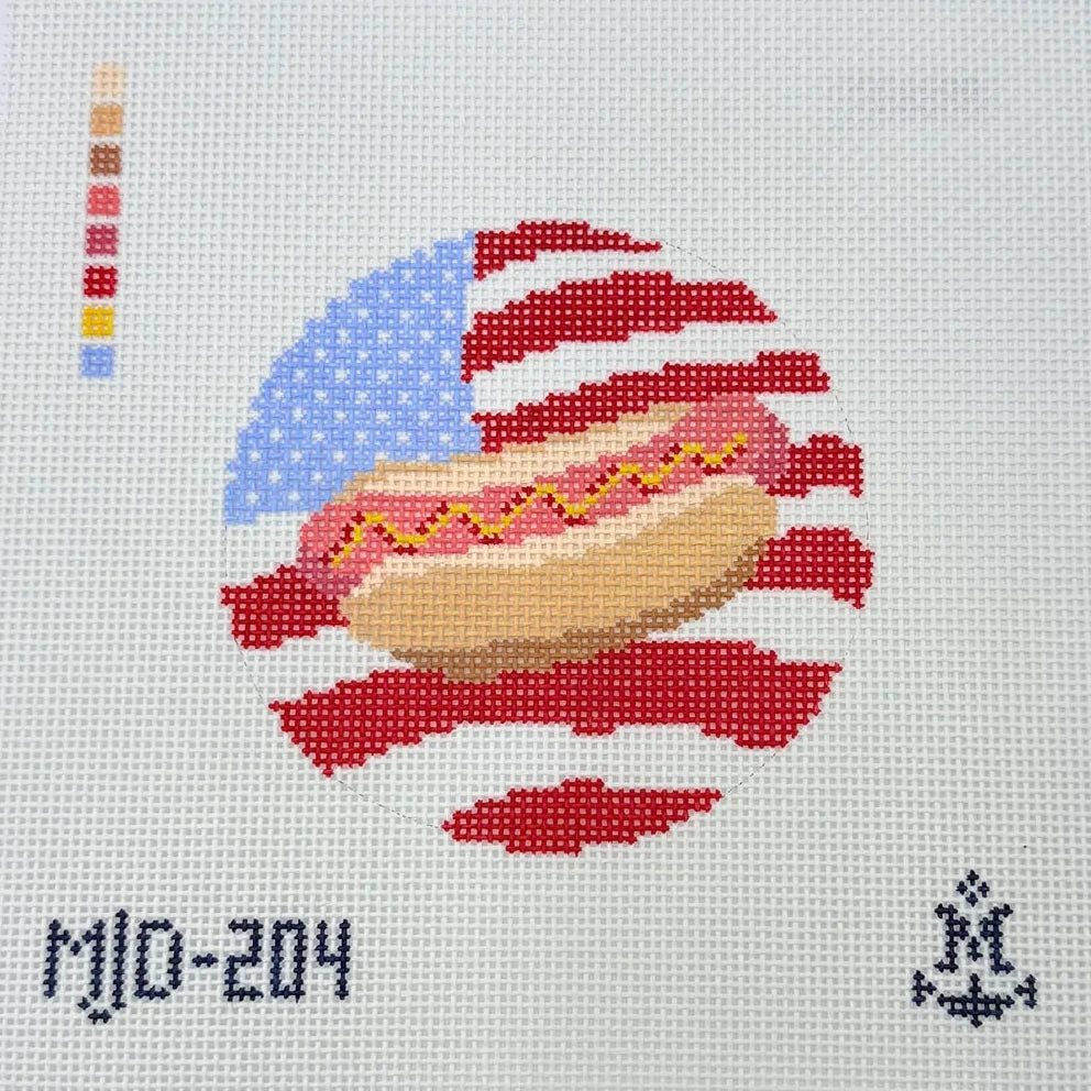 American Flag Hot Dog Needlepoint Canvas