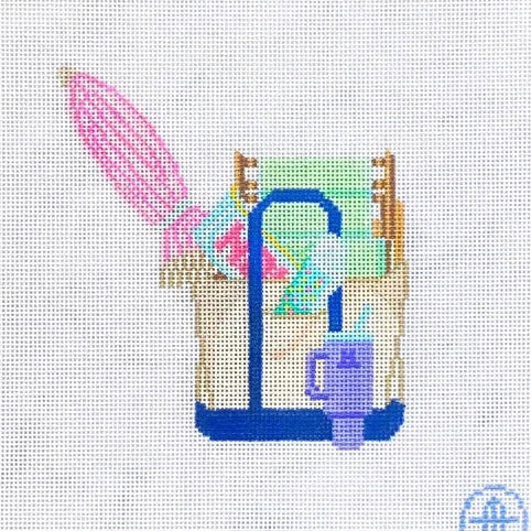 Stitching on the Beach Boat Tote Needlepoint Canvas