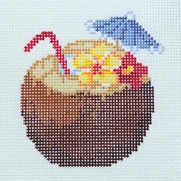 Brown Coconut Cocktail Needlepoint Canvas