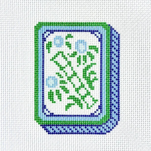 Blue Mahjong Flower Tile Needlepoint Canvas