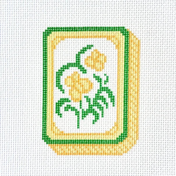 Yellow Mahjong Flower Tile Needlepoint Canvas