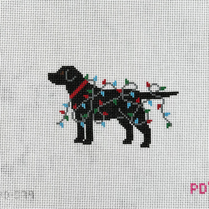 Black Lab in Lights Needlepoint Canvas