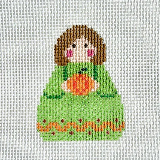 Green Dress with Pumpkin Stitch-It Angel Needlepoint Canvas