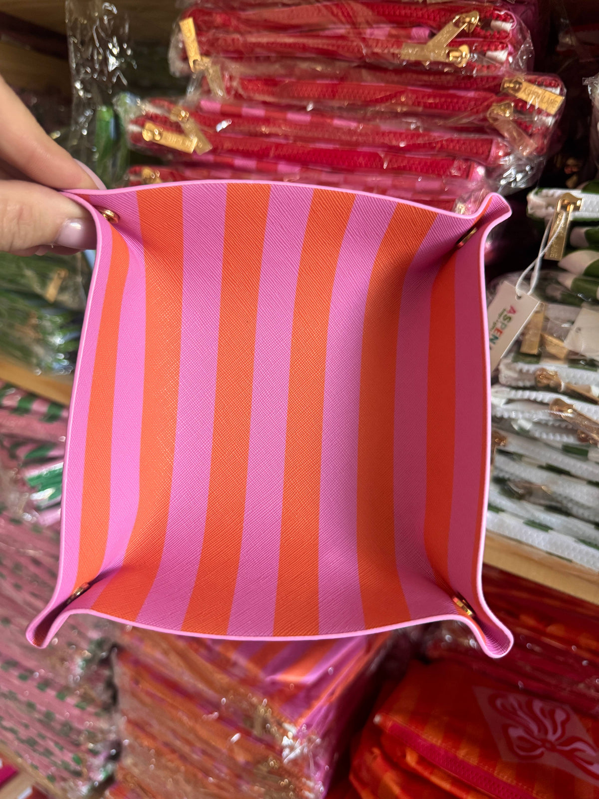 Pink & Orange Striped Snap Valet Tray