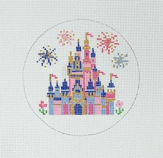 Spring Castle Round with Flowers Needlepoint Canvas