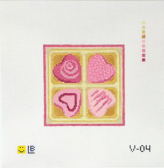 4 Piece Pink Hearts Box Needlepoint Canvas