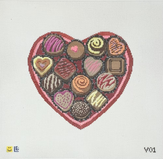 Chocolate Hearts Box Needlepoint Canvas