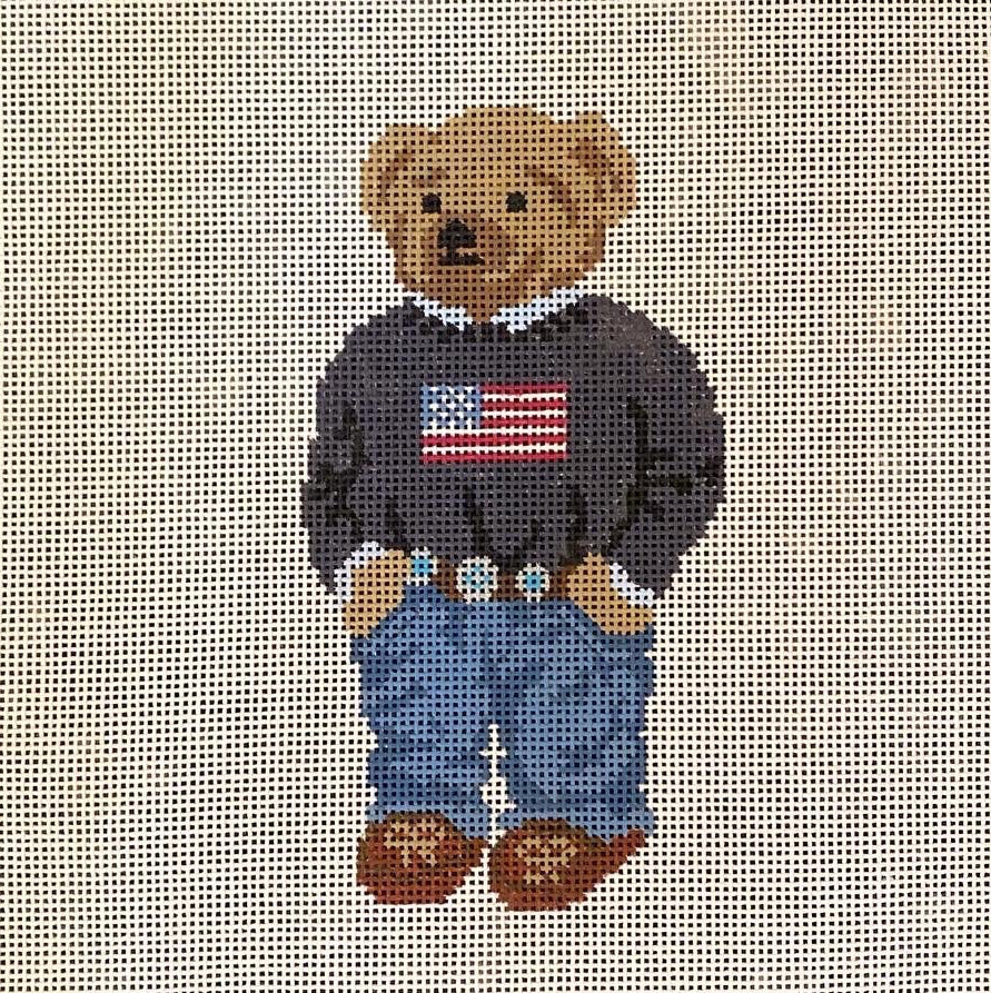 Flag Sweater Bear Needlepoint Canvas