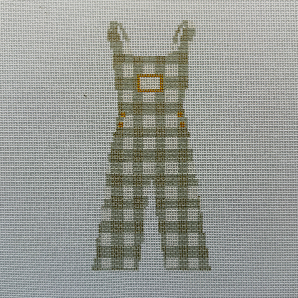 Green Gingham Overalls Needlepoint Canvas
