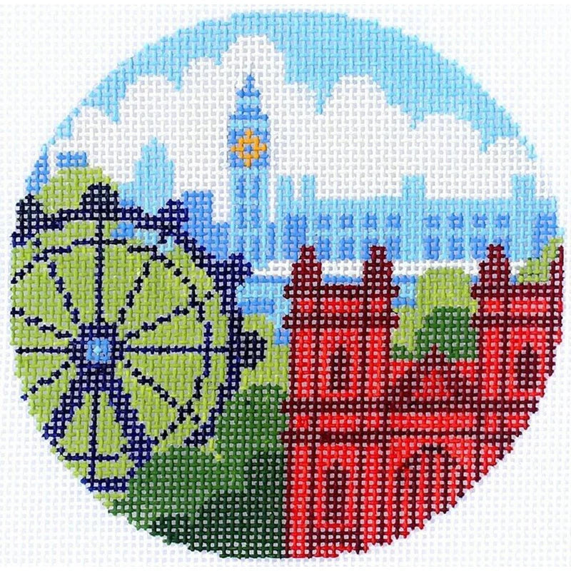 Rooftops of London Round Needlepoint Canvas