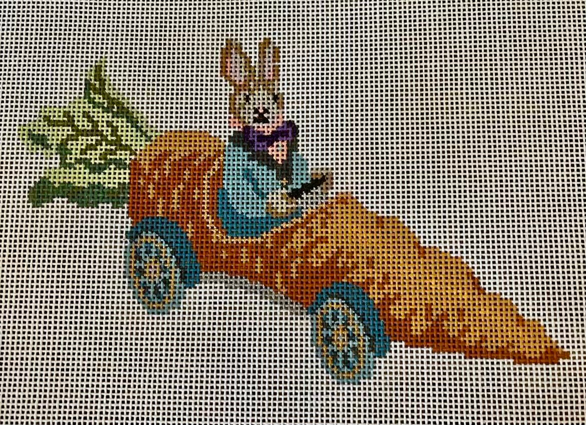 Bunny in Carrot Car Needlepoint Canvas