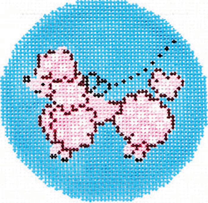 Pink Poodle Round Needlepoint Canvas