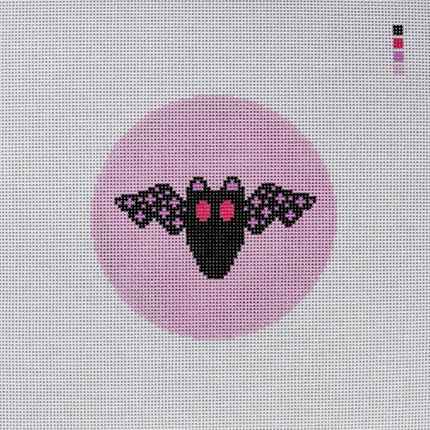 Black Bat Round Needlepoint Canvas