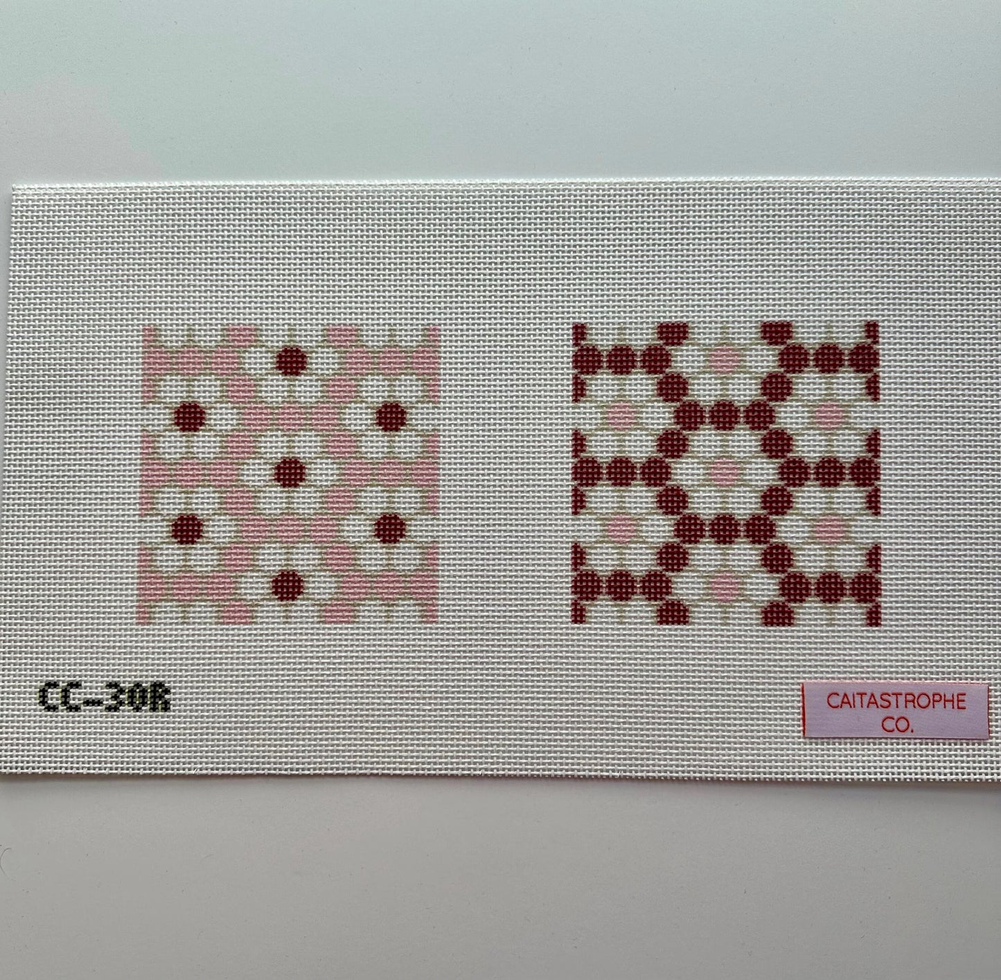 Red Bistro Tile Daisy Coaster Duo Needlepoint Canvas