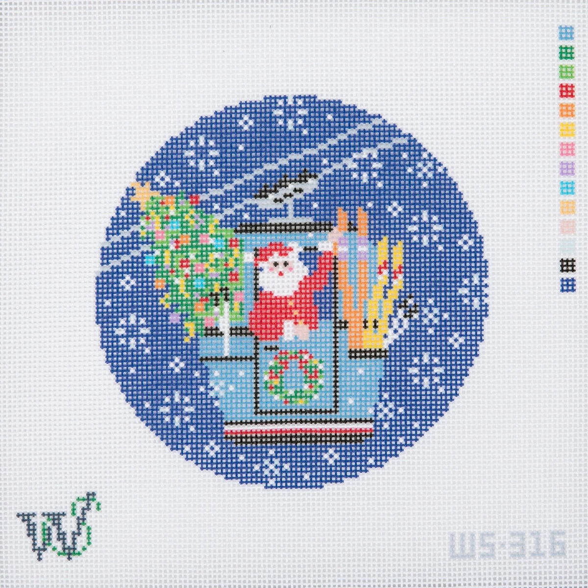 Blizzard Round Gondola Santa Needlepoint Canvas