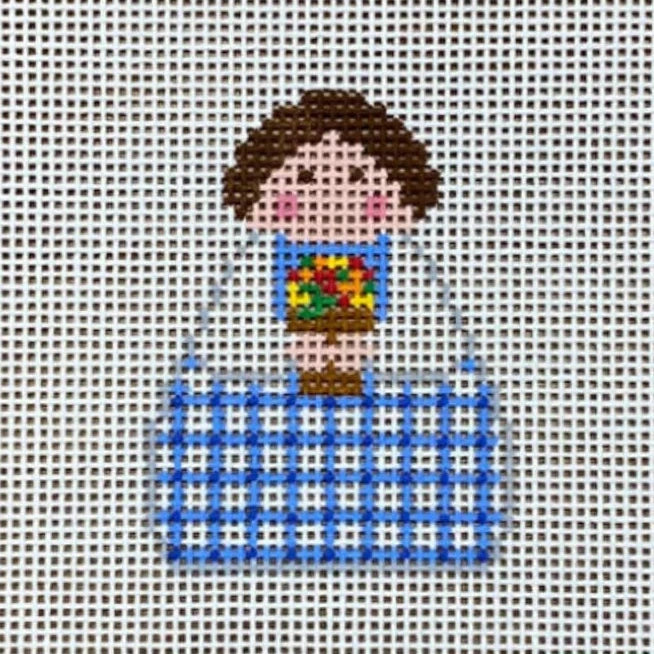 Blue Plaid Flower Pot Stitch-It Angel Needlepoint Canvas