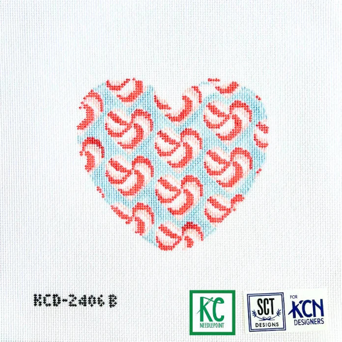 Blue Valentine Peppermint Heart Needlepoint Canvas