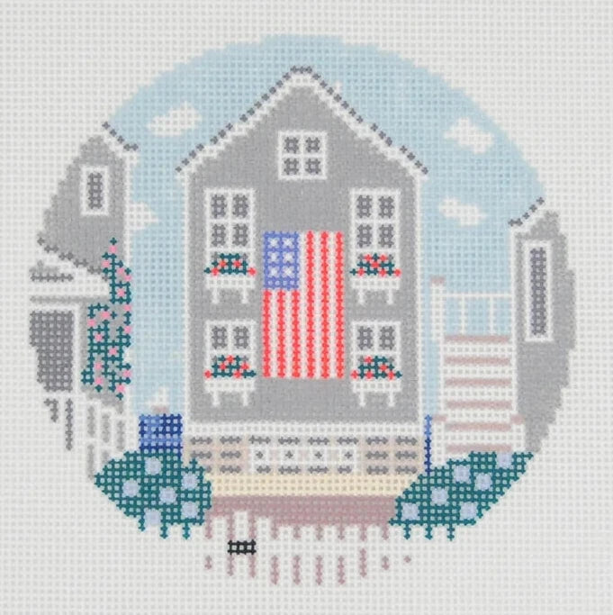 Wharf House Round Needlepoint Canvas