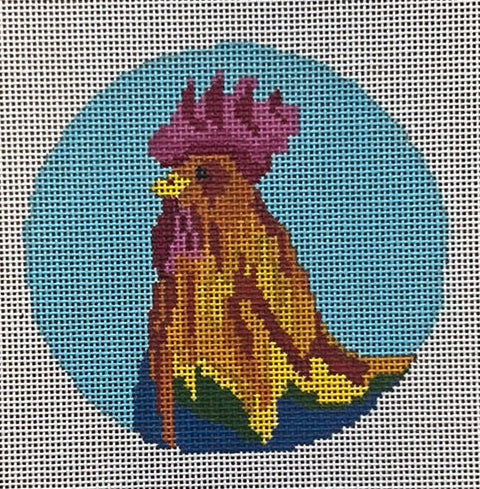 Rose the Rooster Round Needlepoint Canvas
