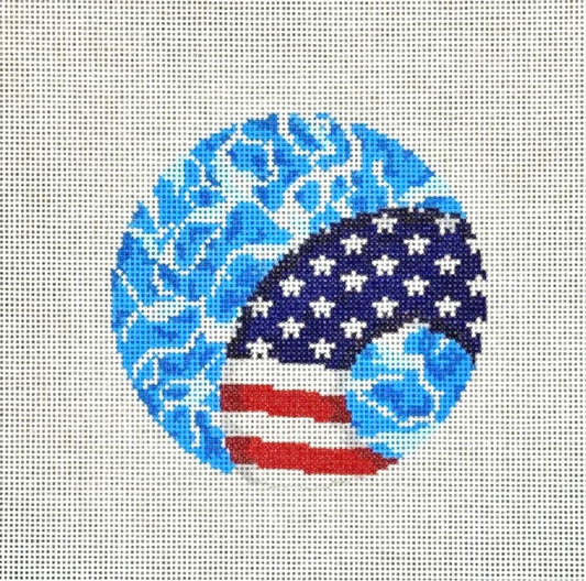 American Flag Pool Float Round Needlepoint Canvas
