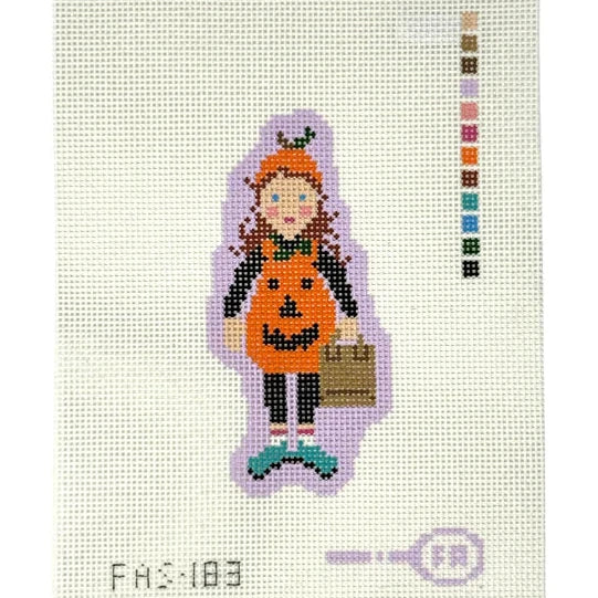 Trick or Treaters - Girl Pumpkin Needlepoint Canvas