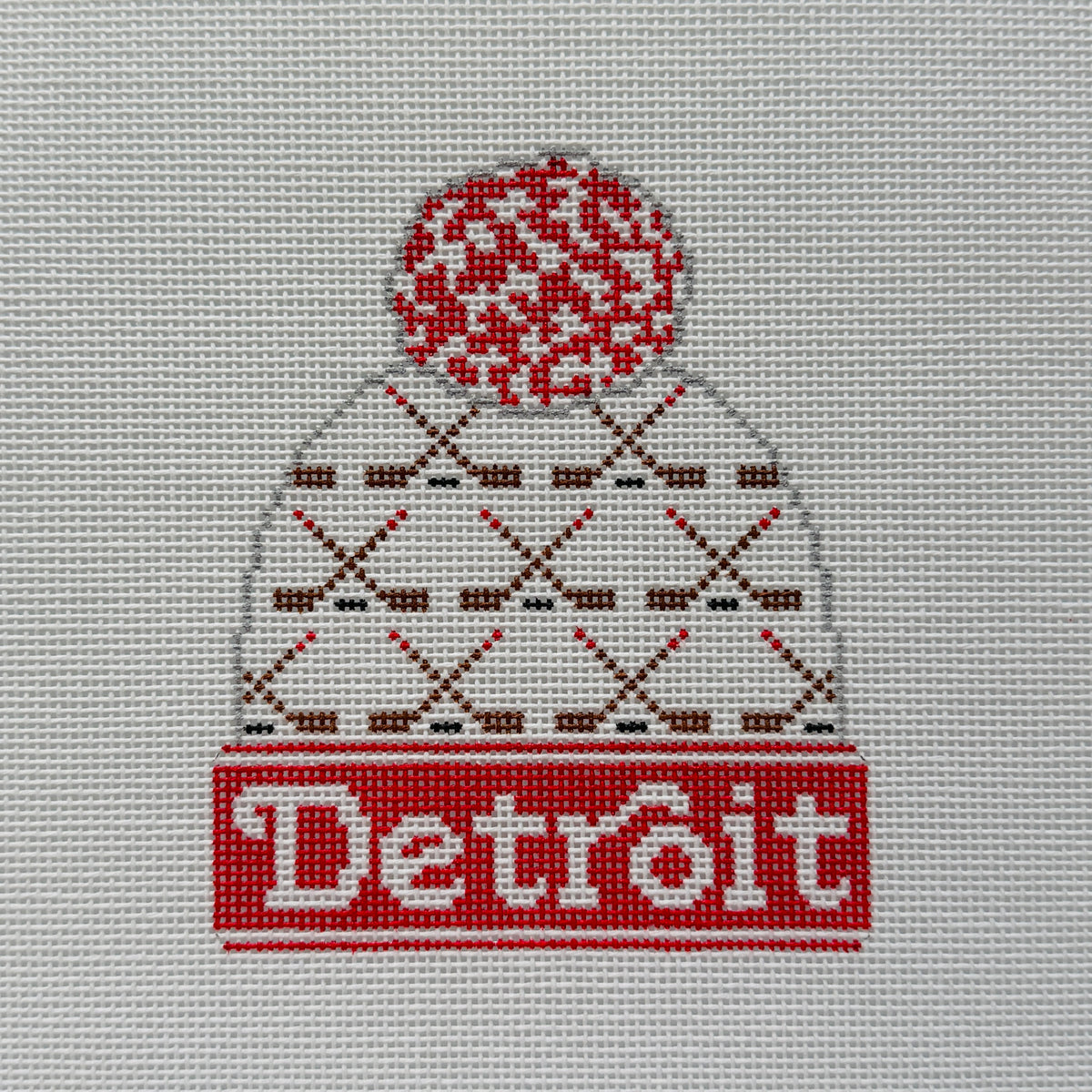 Detroit Hockey Beanie Needlepoint Canvas