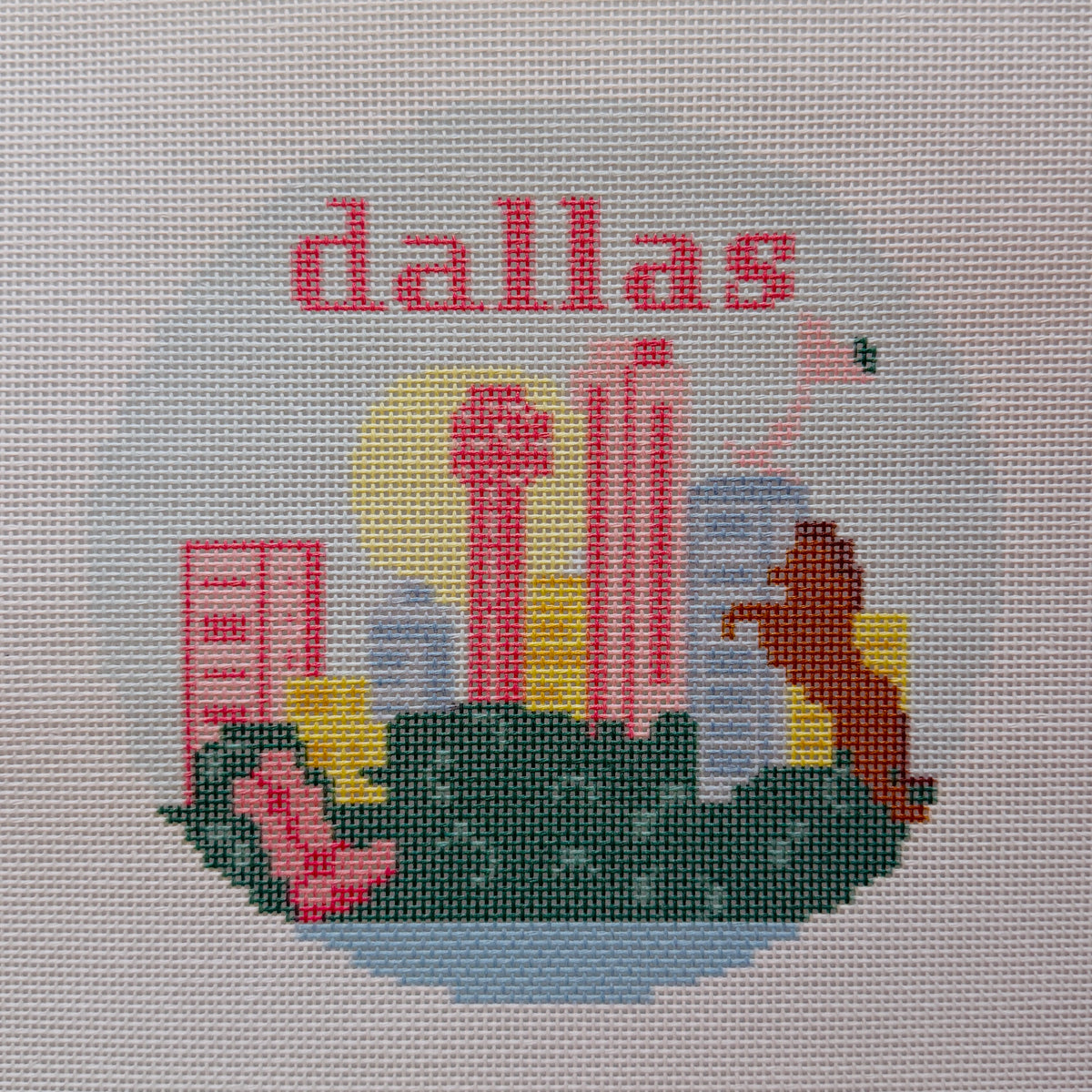 Dallas Travel Round Needlepoint Canvas