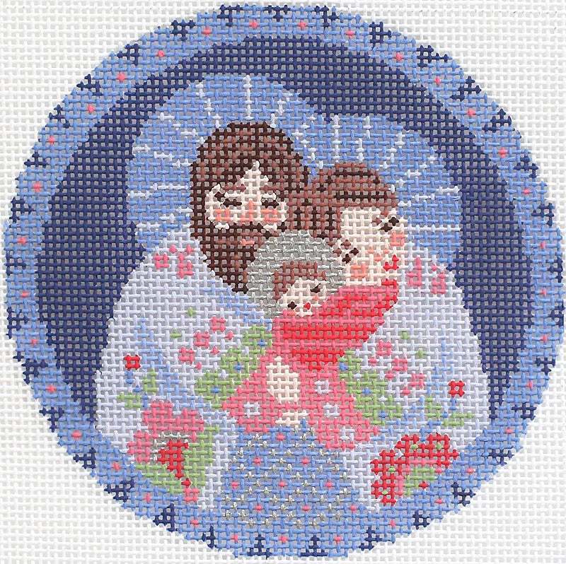 The Holy Family in Lavenders Round Needlepoint Canvas