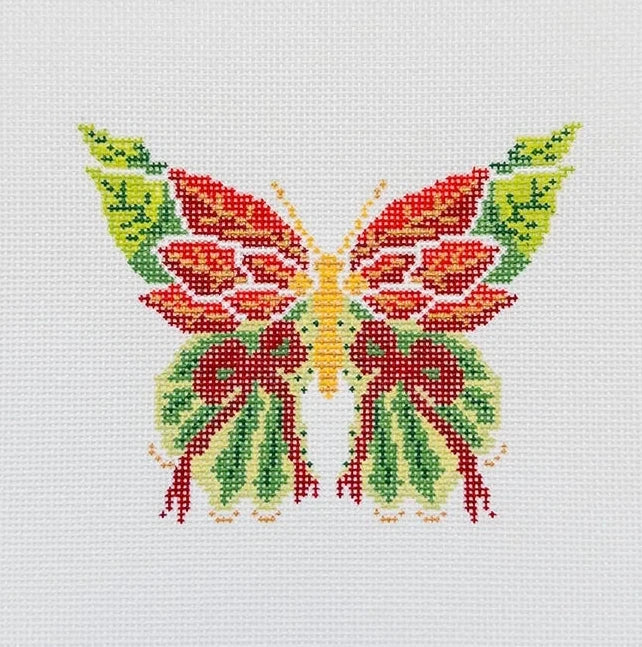 Poinsettia Butterfly Needlepoint Canvas
