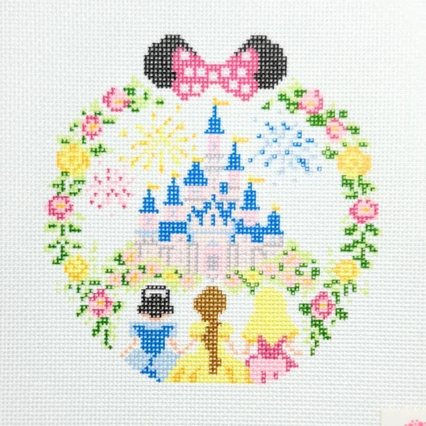 Three Princesses at the Castle Round Needlepoint Canvas