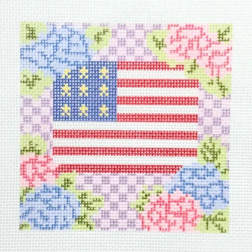 Stars, Checks & Hydrangeas Needlepoint Canvas