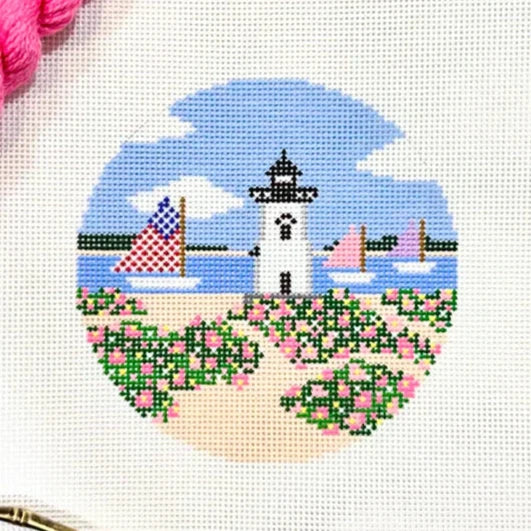 Edgartown Lighthouse Round Needlepoint Canvas