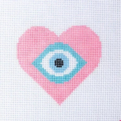 Pink Heart Evil Eye Needlepoint Canvas