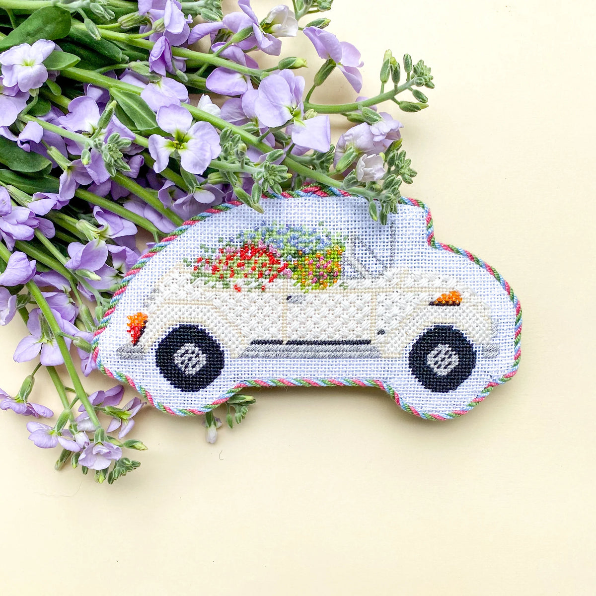 Volkswagen with Flowers Needlepoint Canvas & Stitch Guide