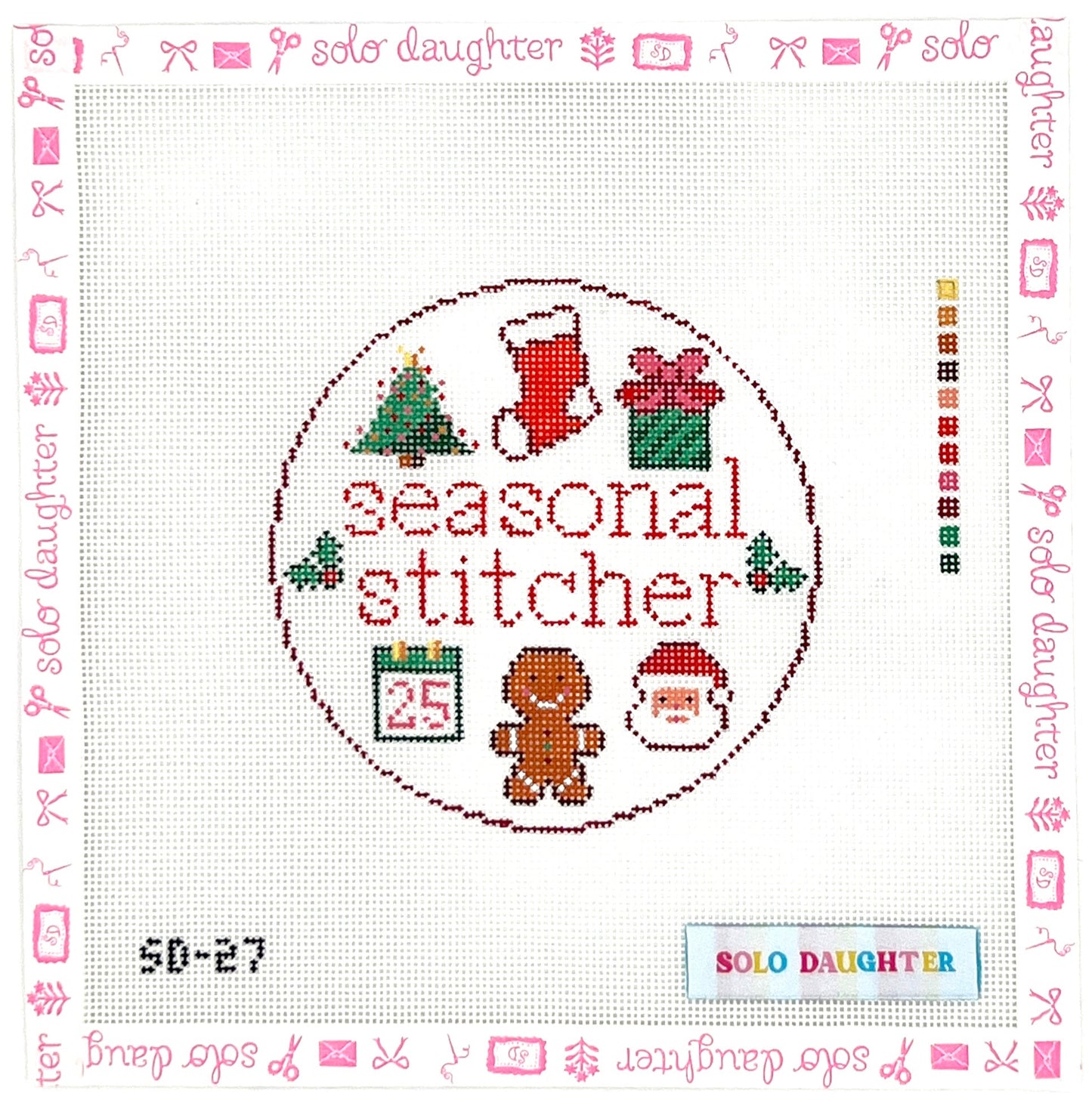 Christmas Seasonal Stitcher Round Needlepoint Canvas