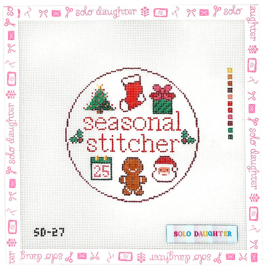 Christmas Seasonal Stitcher Round Needlepoint Canvas
