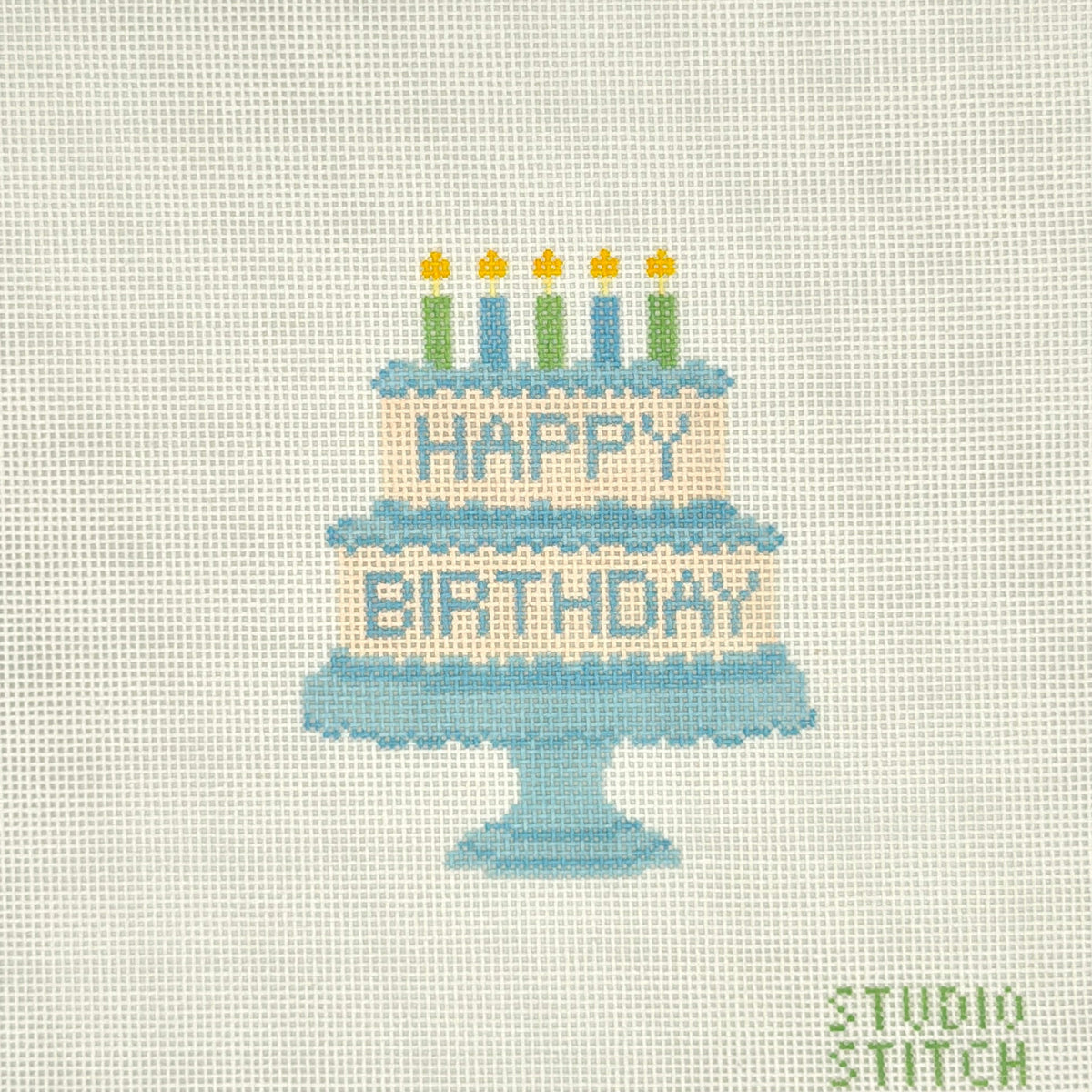 Blue Layered Birthday Cake Needlepoint Canvas