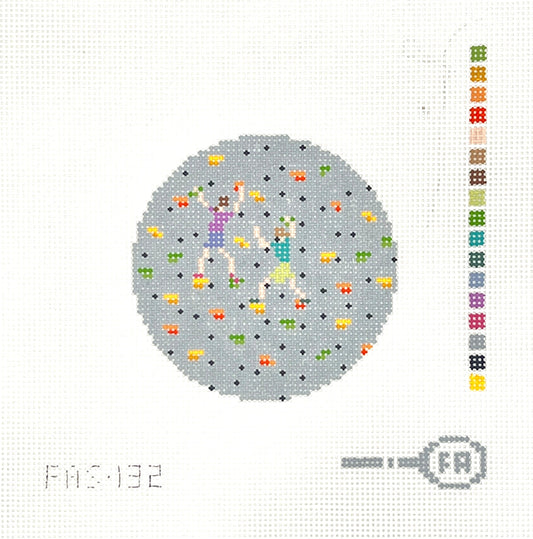 Rock Climbers Round Needlepoint Canvas