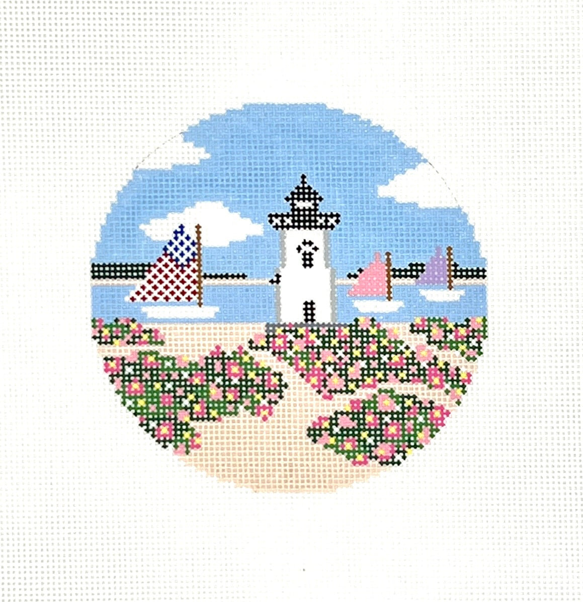 Edgartown Lighthouse Round Needlepoint Canvas