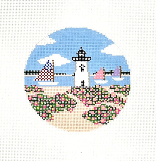 Edgartown Lighthouse Round Needlepoint Canvas