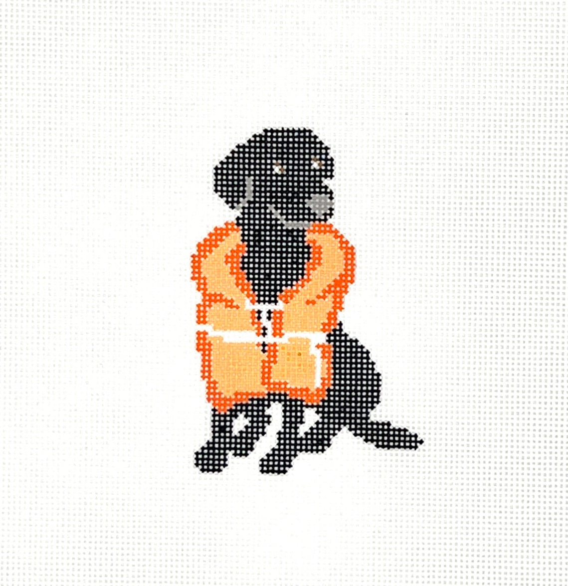 Black Lab in Life Jacket Needlepoint Canvas