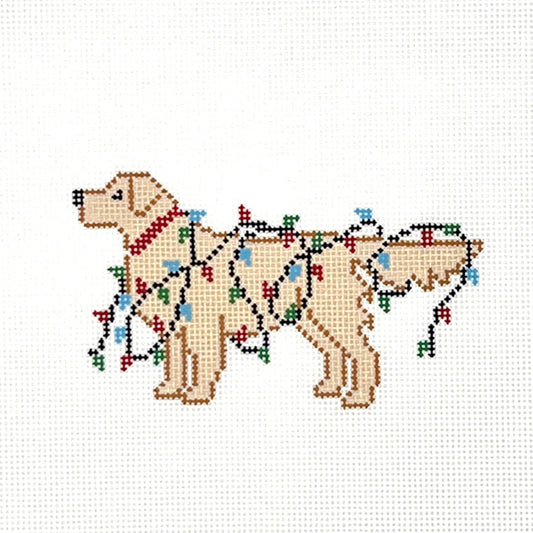 Golden Retriever in Lights Needlepoint Canvas