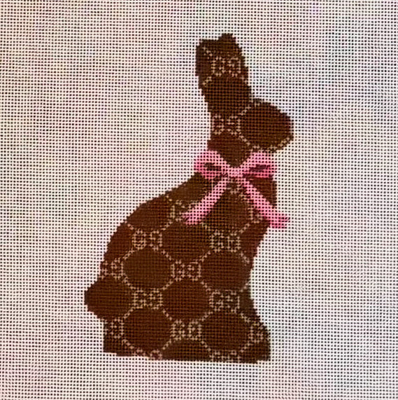 Designer Chocolate Bunny with Pink Bow Needlepoint Canvas