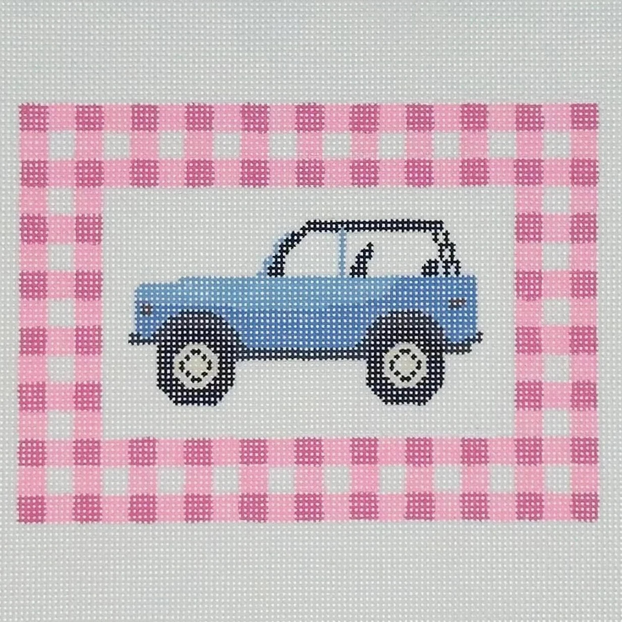 Pink Gingham Bronco Needlepoint Canvas