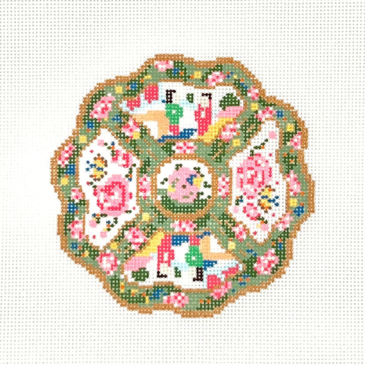 Rose Medallion Plate Needlepoint Canvas