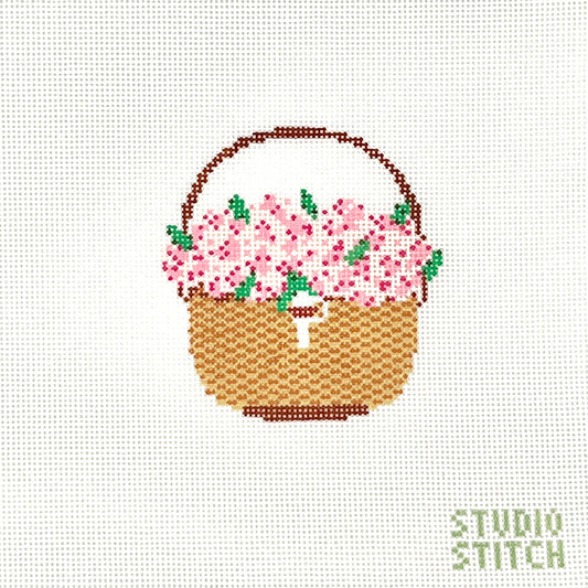 Pink Nantucket Basket Needlepoint Canvas