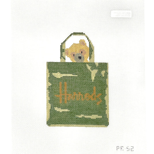 Green Bear in Shopping Bag Needlepoint Canvas