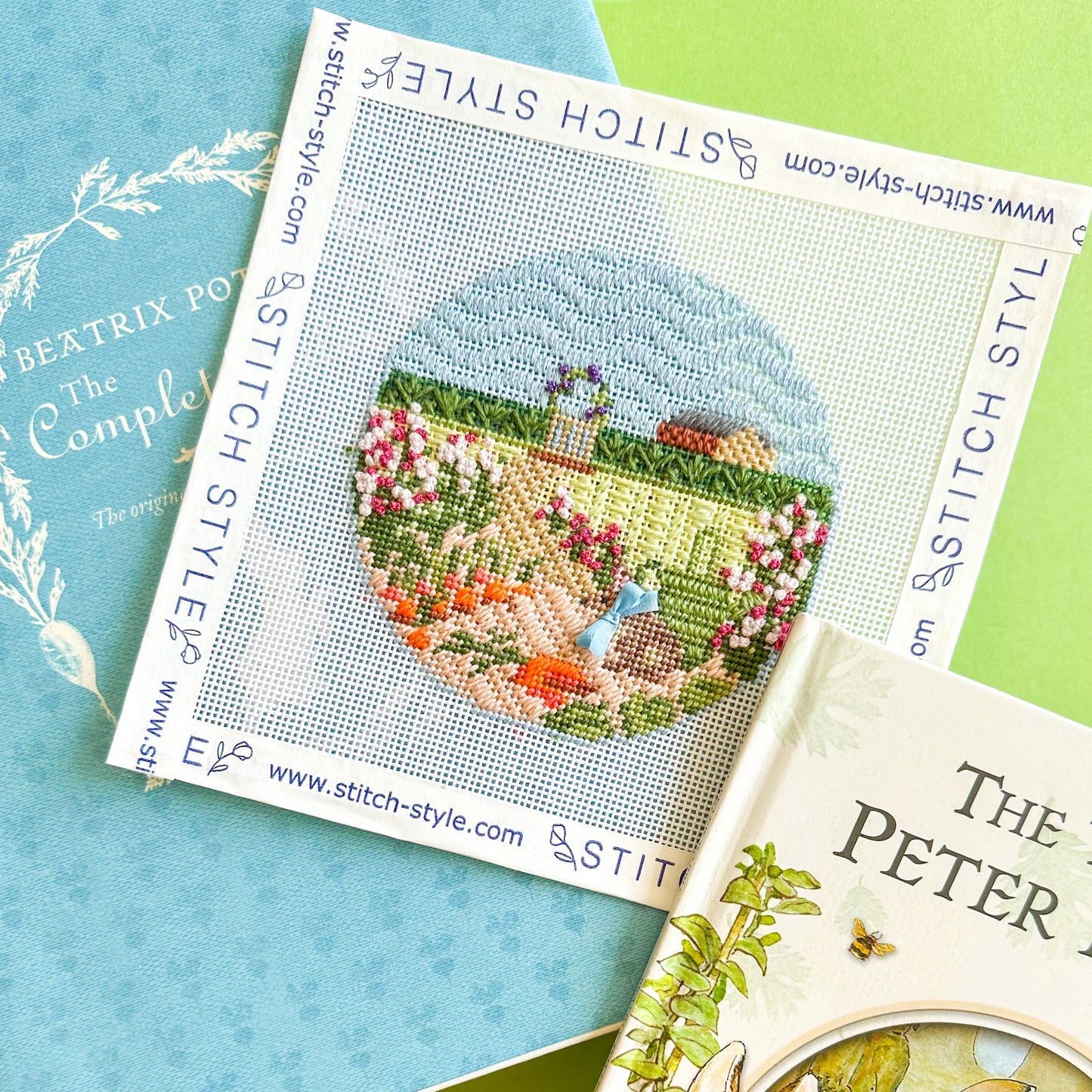 Bunny in Garden Round Needlepoint Canvas & Stitch Guide