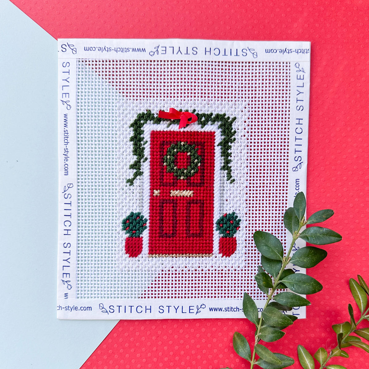 Red Christmas Door Needlepoint Canvas & Stitch Guide